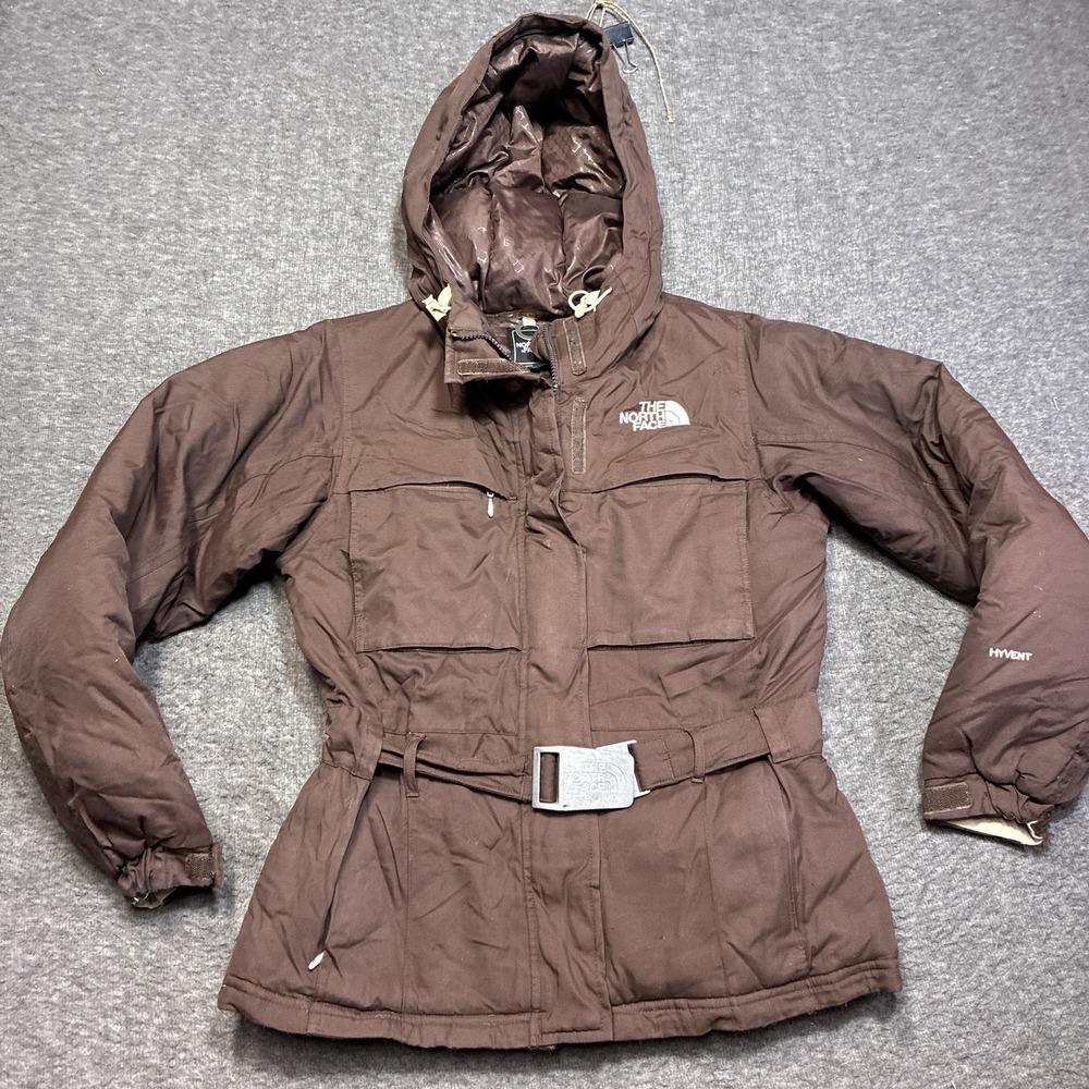 The North Face Hyvent Womens Size‎ XS Coat Goose Down Belted Jacket Brown Parka